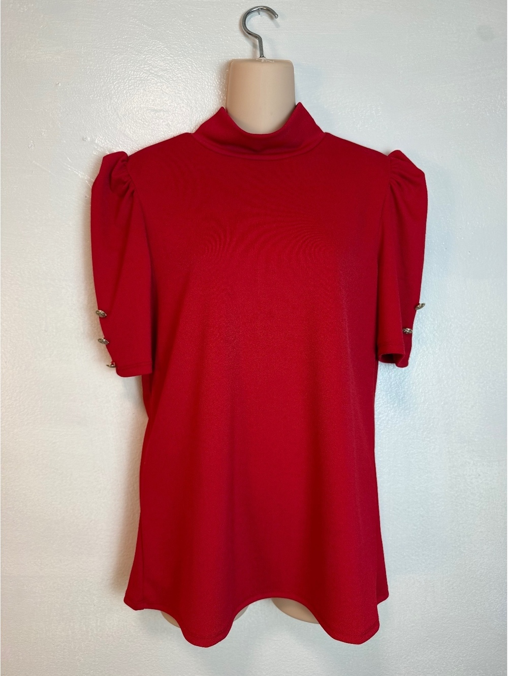 Alfani Red Puff Sleeve Top with Button Detail